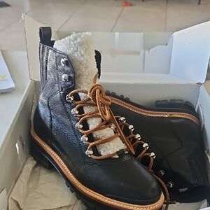 Marc Fisher Black Ankle Boots with Brown Laces